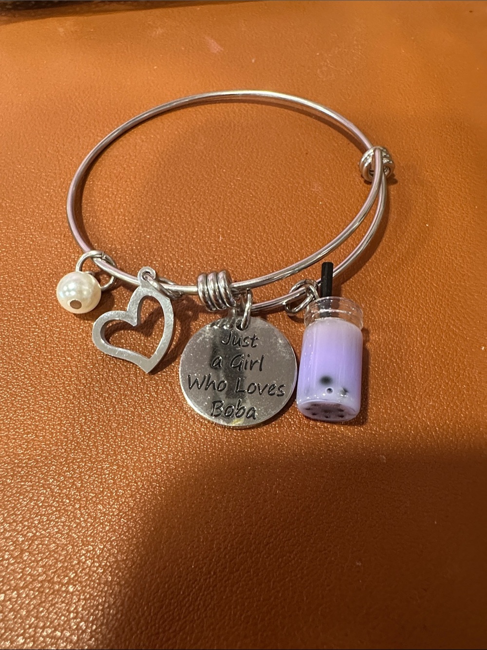 Bangle . FREE W PURCHASE Just a Girl Who Loves Boba Silver Charm